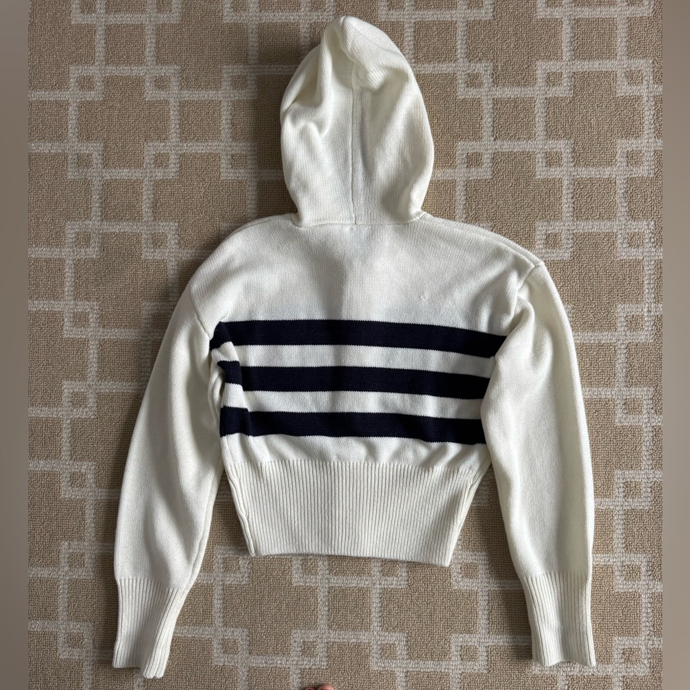Garage Cropped Zip Hoodie Sweater Preppy Cream Navy Stripe Size XS - Picture 4 of 9
